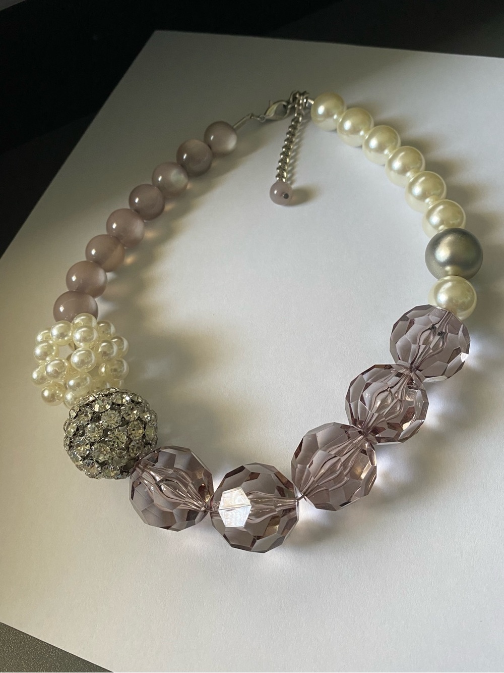 Faux Pearl Rhinestone Statement Necklace